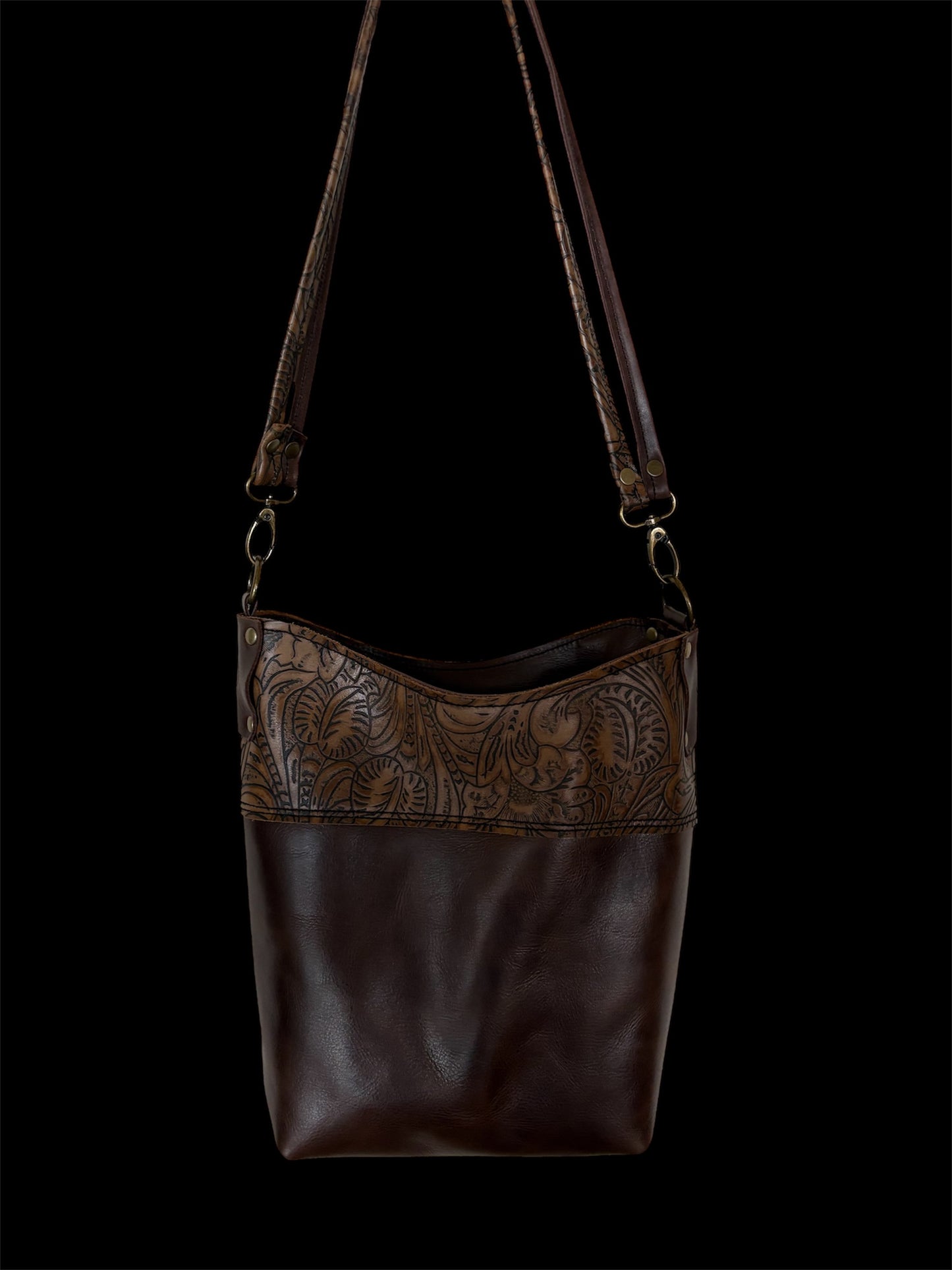 Western Floral and Vintage Brown Bucket Bag