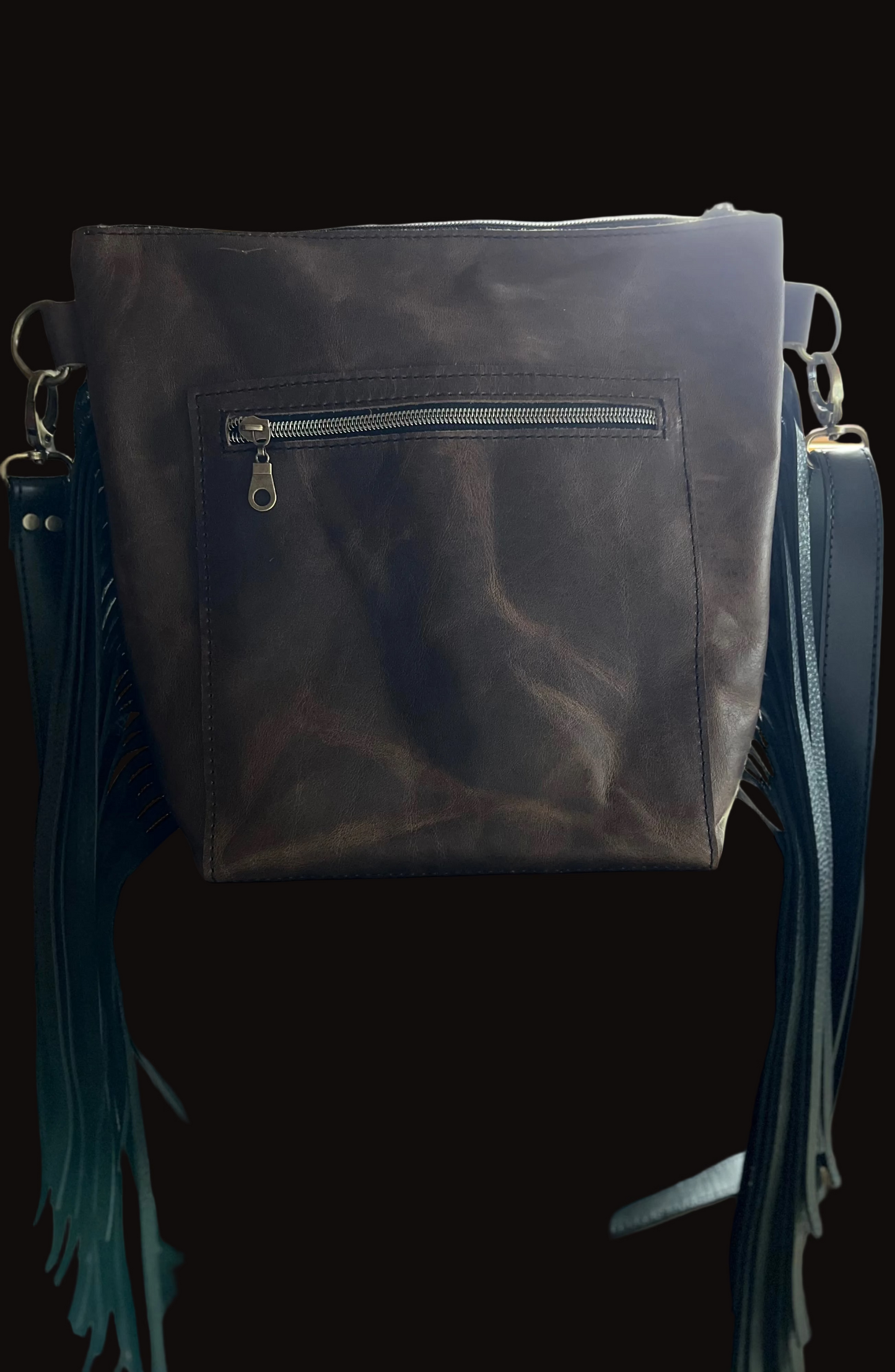 Chocolate Brown and Riviera with Fringe Crossbody #4006