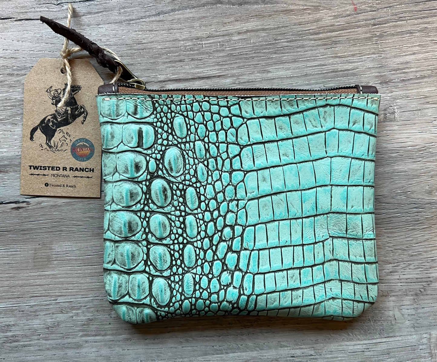 Leather Croc Square Purse Pouch