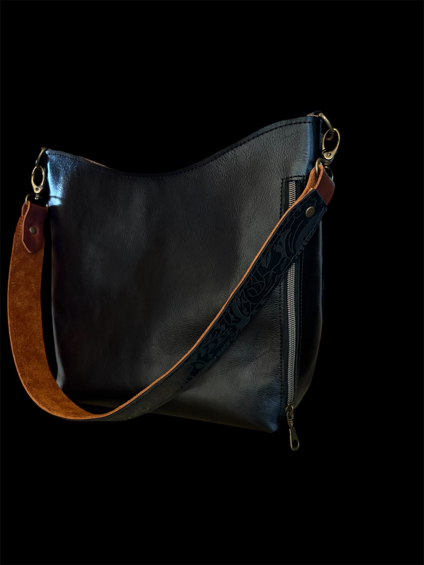 Black and Cognac Shoulder Bag #4000